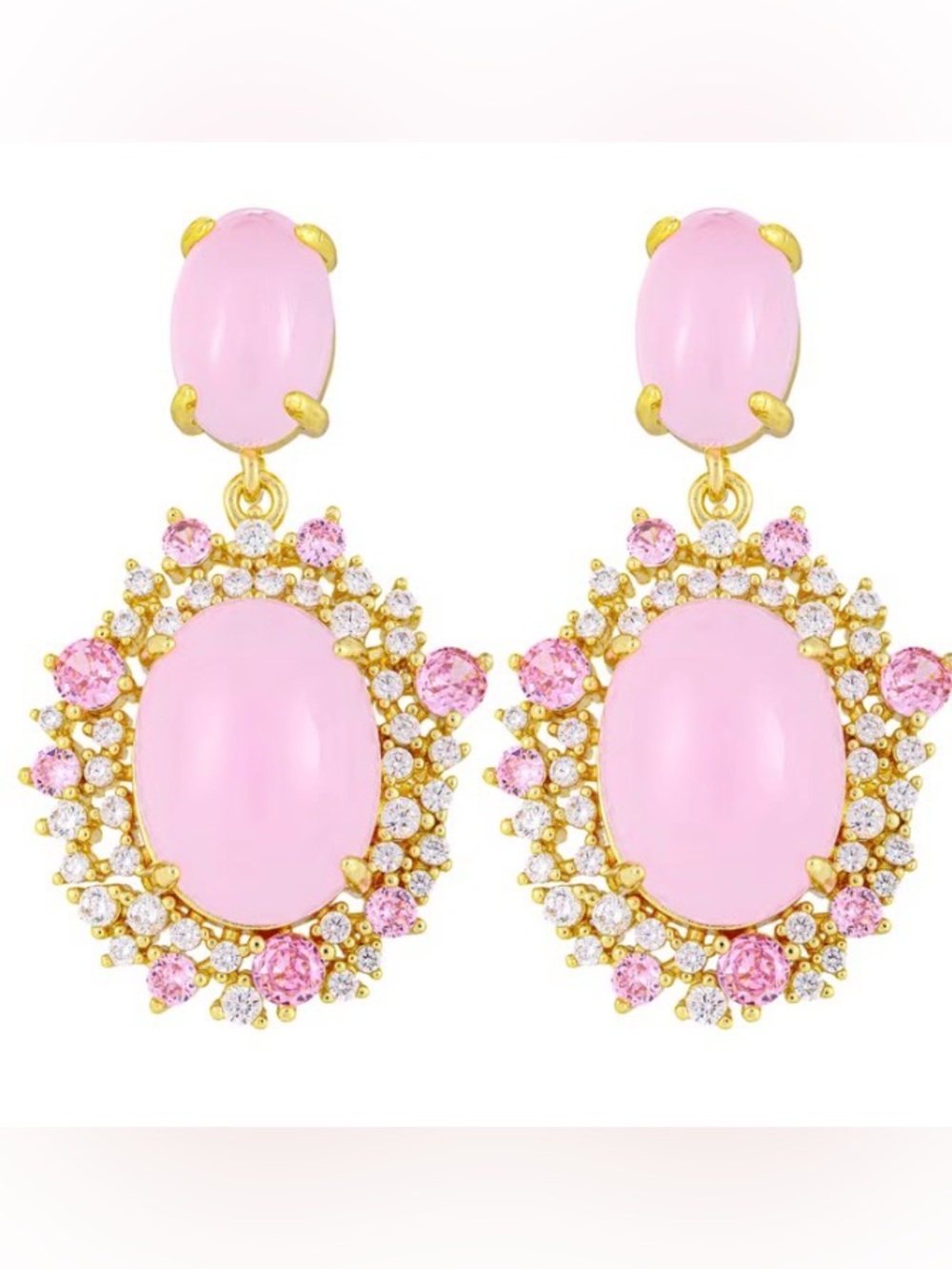Pink Gold-Plated Oval Drop Earrings - Elegant Statement Jewelry